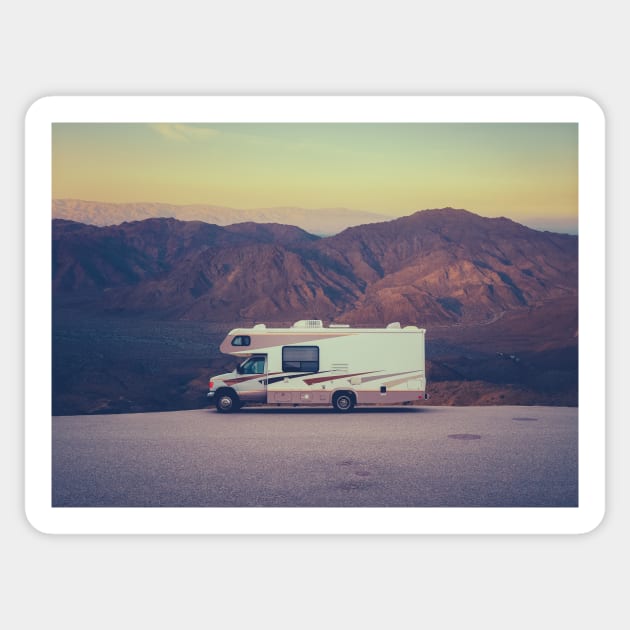 Retro RV Camper In The Desert Sticker by mrdoomits